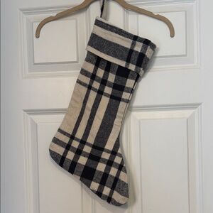 NWOT Plaid Black and Cream Christmas Stocking